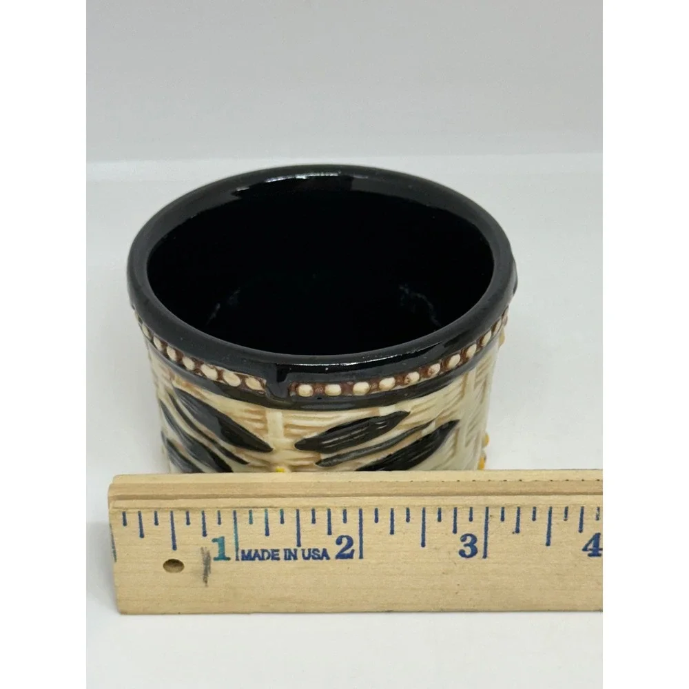 Temp-tations Ramekins Black Old World Basket Weave Ceramic 6oz Set of 2